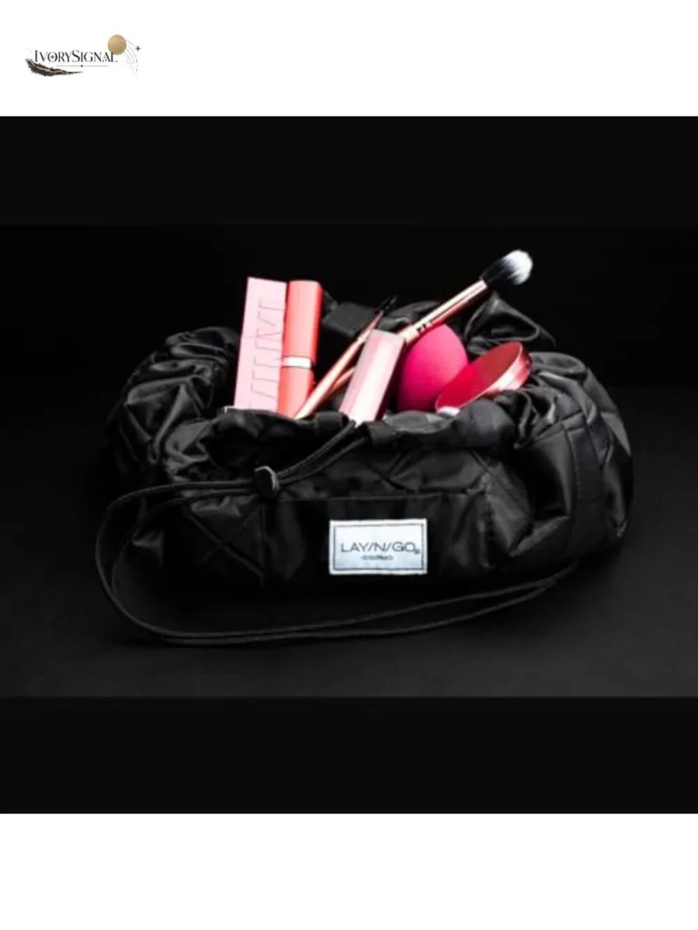 Makeup Bag Organizer - Layflat Drawstring Travel Cosmetic Case with Brush